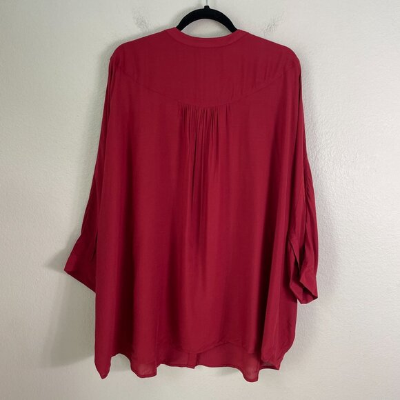 NEW Catherines Womens Plus 2X 22/24W Burgundy Button Up Blouse Shirt Top V Neck - Picture 10 of 11